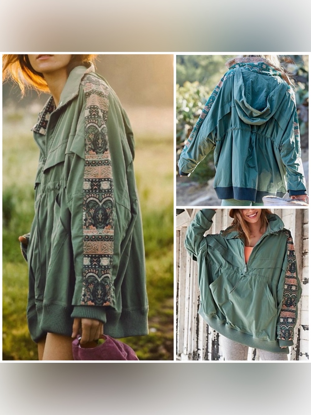 NWOT Free People FP Movement She Fly Jacket - green combo - Small
